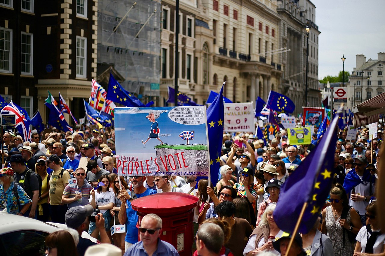 A People's Vote march in London on 23 June 2018. Photo by ilovetheeu via Wikimedia Commons.