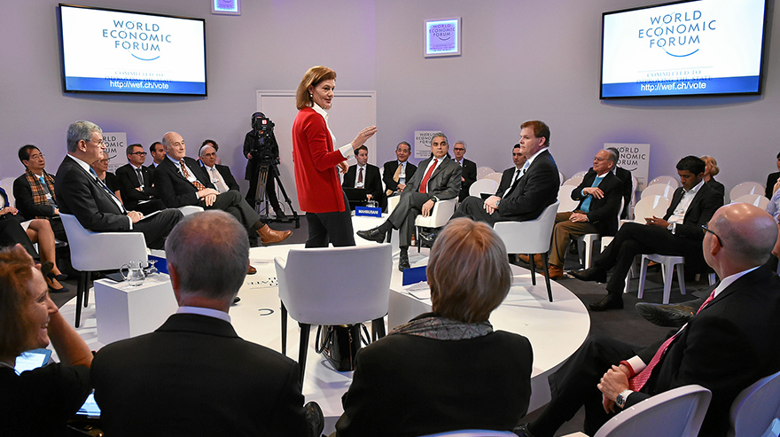 Prof Ngaire Woods moderating a debate at Davos 2015