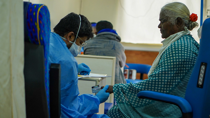 Elderly woman in India in a medical environment