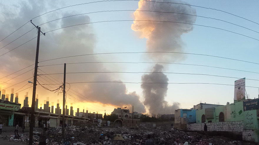 Air strike in Sana'a, May 2015. Source: Wikimedia commons.
