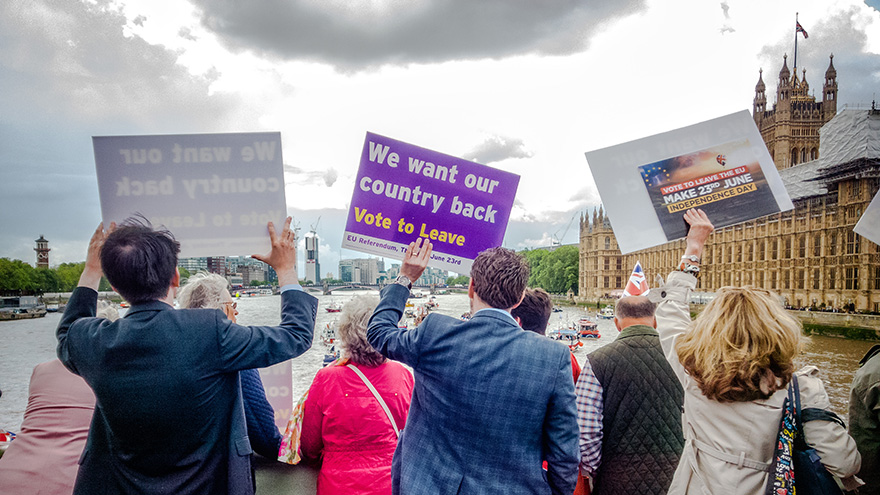 Image from the Remain and Leave campaign boat protests on the Thames, 15 June 2016