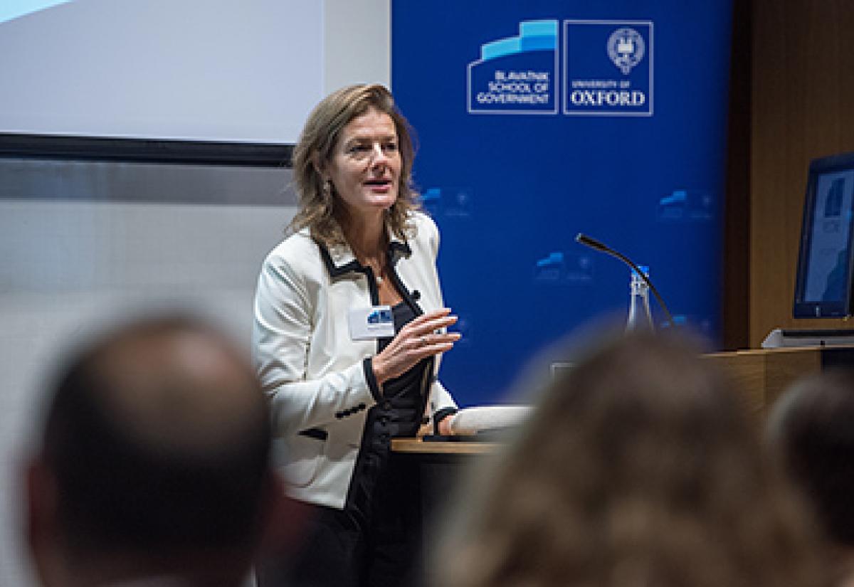 Professor Ngaire Woods speaking at conference