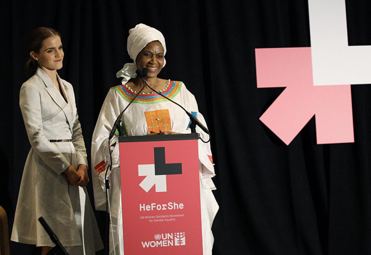 UN Women Executive Director Phumzile Mlambo-Ngcuka and UN Women Goodwill Ambassador Emma Watson at HeForShe Campaign special event (New York, 19 September 2014) 